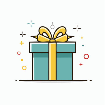 Gift Box with Yellow Ribbon and Confetti