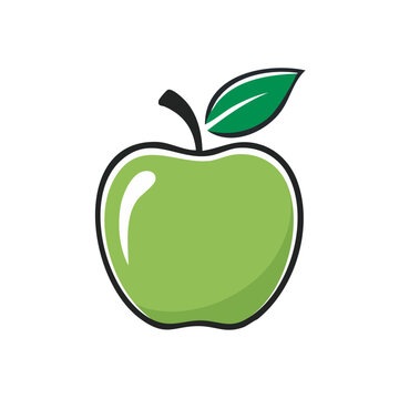 Green Apple with Leaf Vector Illustration
