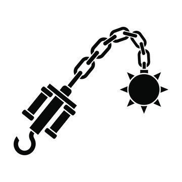 Medieval Flail Weapon with Spiked Metal Ball and Iron Chain Isolated Icon Symbol