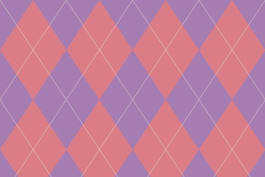 Argyle pattern background in purple and pink, classic diamond geometric texture, preppy style seamless fabric design for fashion and textile