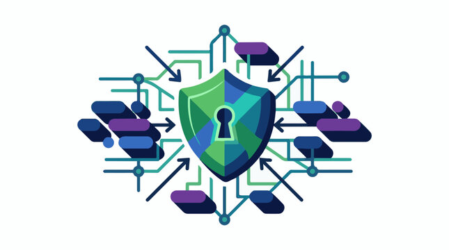 Abstract shield and network connections with arrows