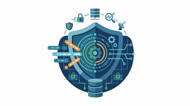 Abstract shield with digital security elements and data servers