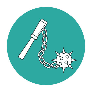 Spiked ball and chain flail weapon on teal background