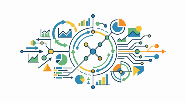 Abstract infographic with charts arrows and nodes