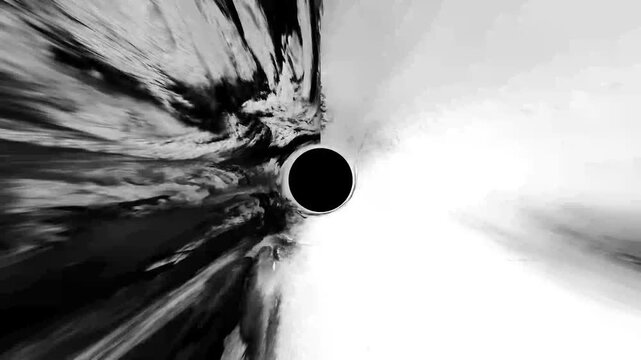 Abstract Black and White Grunge Tunnel Logo Transition: Hyperspace Cosmic Zoom Into Black Hole Intro