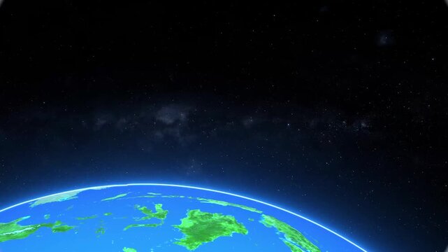 Blue Neon Space Text Title Animation over Planet Earth Horizon: Cosmic Sci-Fi Galaxy Star Background