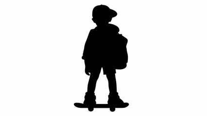Skateboarder in oversized cap stands on skateboard in silhouette © Ubaid