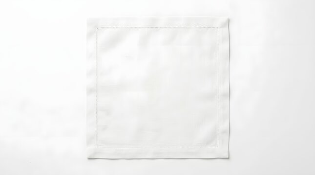 Minimalist white linen napkin placed on clean white background surface