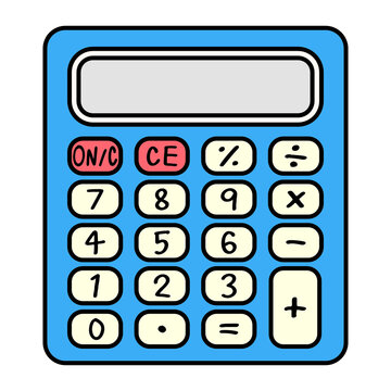 Blue Math Calculator Office Supply Cartoon Style Illustration Isolated