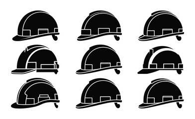 Fototapeta premium Black Hard Hat Safety Helmet Construction Work Job Icon Set