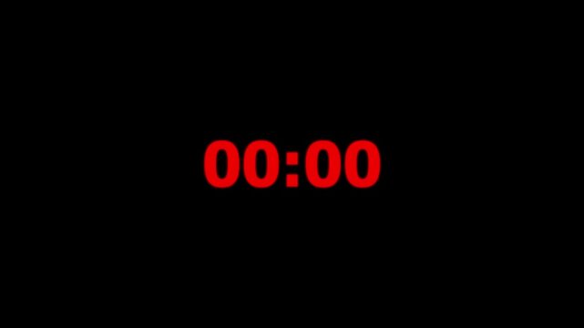 countdown animation, 05 seconds displays a timer counting down minutes and seconds on black background. 05 seconds countdown timer with alpha channel. 4k video