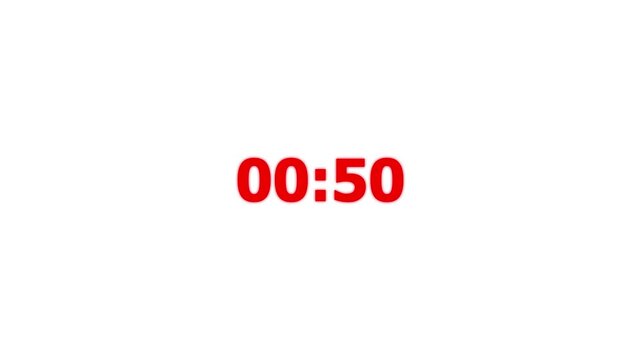 countdown animation, 55 seconds displays a timer counting down minutes and seconds on white background. 55 seconds countdown timer with alpha channel. 4k video