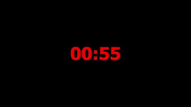 One Minute Digital Timer animation.1 Minute Digital Negative Countdown.60 to 0 second countdown timer animation, Countdown video with alpha channel. Countdown video animation. 4k video