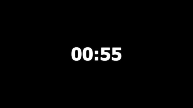 One Minute Digital Timer animation.1 Minute Digital Negative Countdown.60 to 0 second countdown timer animation, Countdown video with alpha channel. Countdown video animation. 4k video