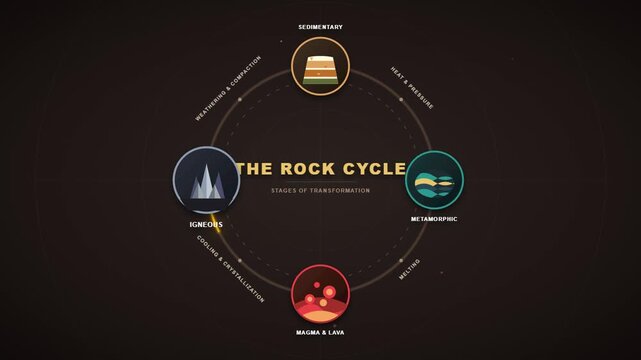 Animated rock cycle diagram explains geological rock transformations visually