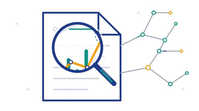 Magnifying Glass Analyzing Business Data Charts on Document Paper