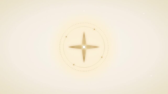 Minimalist golden compass icon rotating against a soft beige background