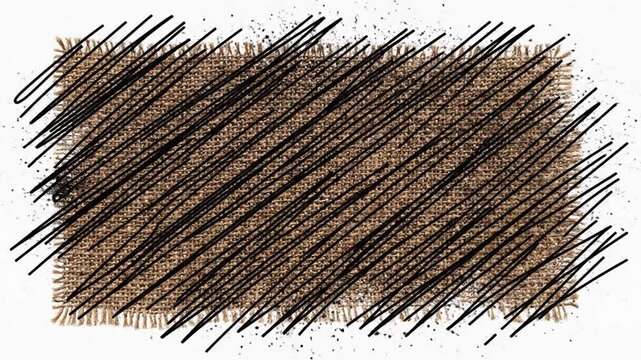 An artistic brown illustration with chaotic black lines on a white surface