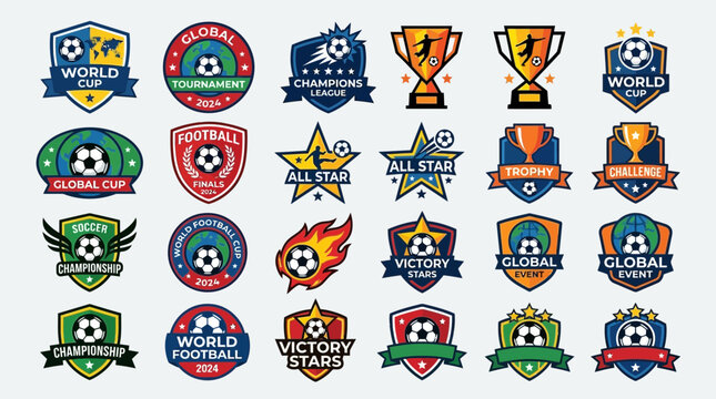 Collection of vector logos for sports events and tournaments with football themes