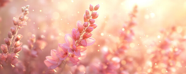 Fototapeta premium Dreamy Floral Banner with Glowing Light and Soft Bokeh