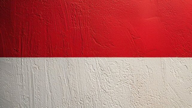 Red and white national flag painted on a coarse textured wall background