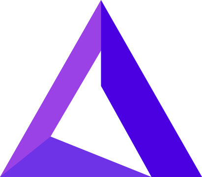 Minimalist purple impossible Penrose triangle geometric abstract design element isolated on a clean white illustration