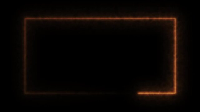 Abstract gold neon rectangle frame animation with dynamic single light streak, vibrant yellow geometric particle path isolated on black background 4K