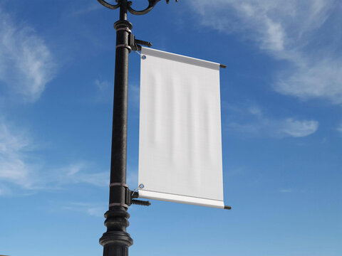Blank White Realistic Pole Flag Banner Mockup for Advertising 3D Render