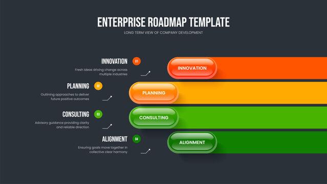 Modern Introduction Four Element Infographic Presentation Layout. Business Report 4 Option Diagram Slide Design. Marketing Performance Slideshow Template Vector Illustration.