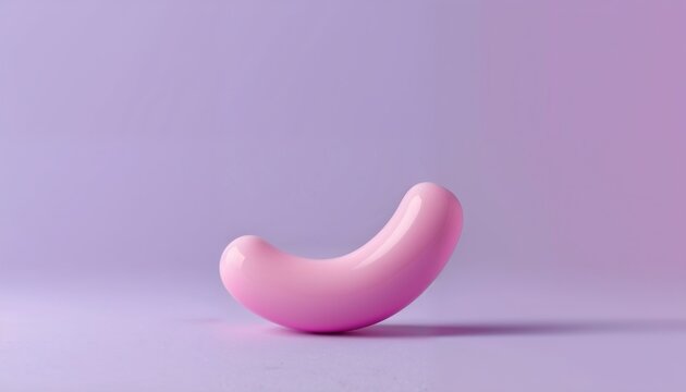 Abstract curved crescent pink shape on soft purple background with crescent abstract geometric