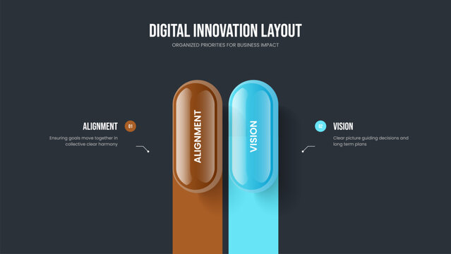 Professional Development Two Option Infographic Frame Design. Product Report Slide Layout Vector Illustration. Business Review 2 Element Diagram Slideshow Template.