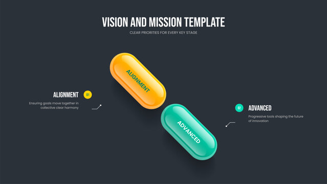 Market Overview Two Option Infographic Frame Template. Company Briefing Slide Layout Vector Illustration. Corporate Solution 2 Element Diagram Presentation Design.