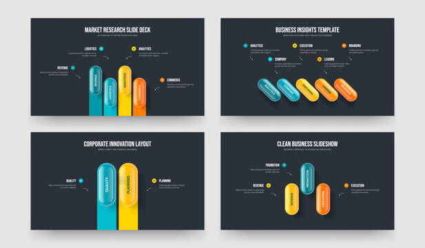Investor Insight 4 5 2 3 Element Diagram Slideshow Template Bundle. Service Showcase Four Five Two Three Step Infographic Presentation Design Vector Illustration Set.