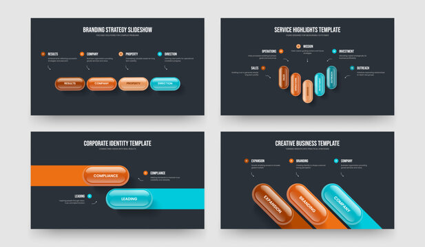Enterprise Analysis Four Five Two Three Element Infographic Slide Template Vector Illustration Collection. Financial Performance 4 5 2 3 Option Diagram Presentation Design Set.