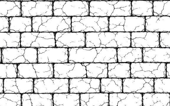 Abstract white seamless pattern with cracked brick wall, texture background for material design, grunge effect.