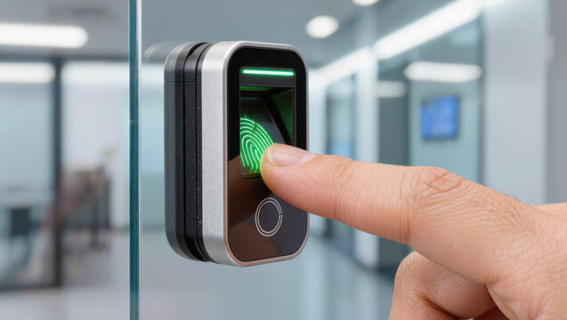 Fingerprint sensor on glass door in office security access control