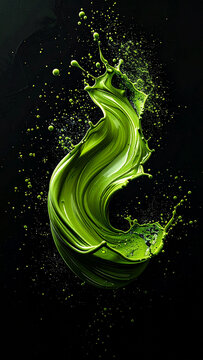 Dynamic Green Liquid Splash Isolated on a Black Background