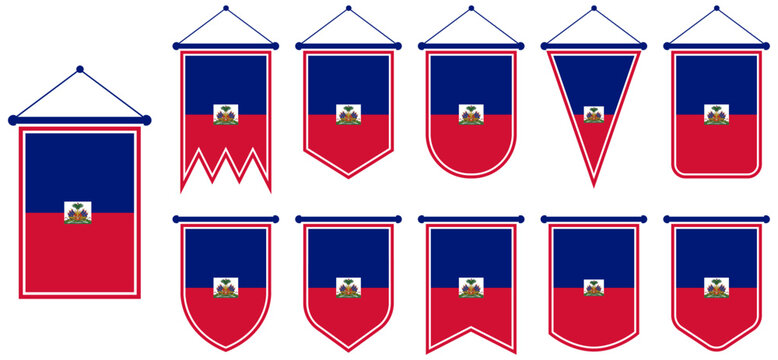 vector set pennant of Haiti Flag collections. Hanging banner Haiti flag. Haiti flag decoration symbol template design illustration