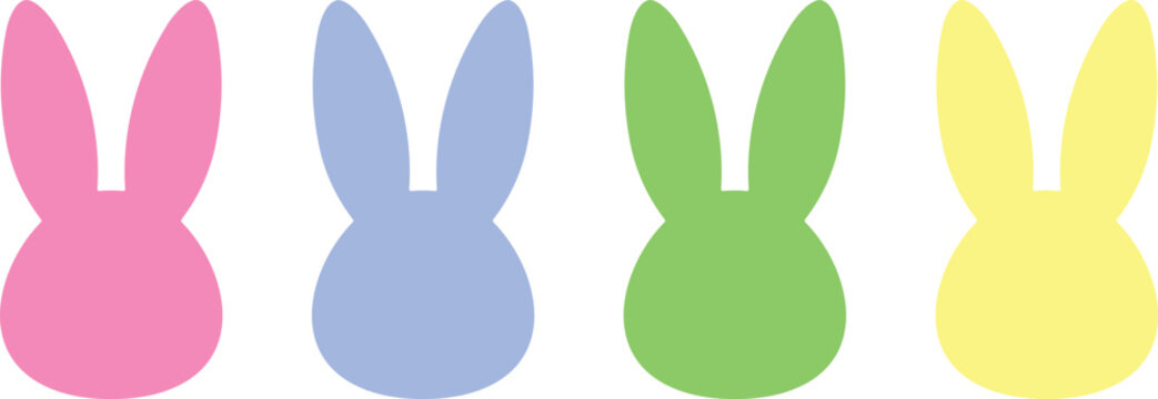 Pastel Bunny Head Silhouette Set Colorful Easter Rabbit Icons Minimal Flat Vector Collection Isolated on White Background