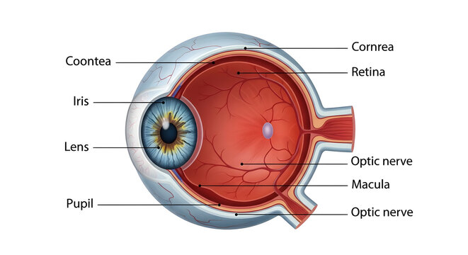 Detailed human eye anatomy diagram for educational purposes and medical studies