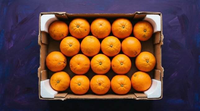 Fresh oranges in a cardboard box healthy fruit for eating