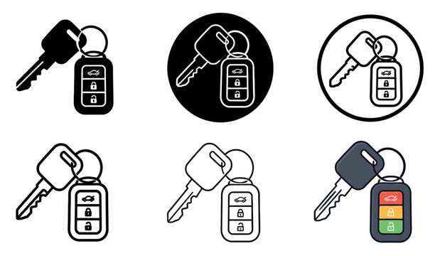 Car Key and Remote Control Vector Icons Set, Vehicle Access Security Icon Collection with Design Variations