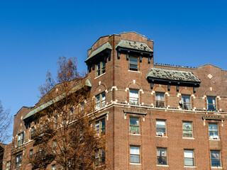 Historic Red Brick Apartment Building Corner in Brooklyn, New York © Martin