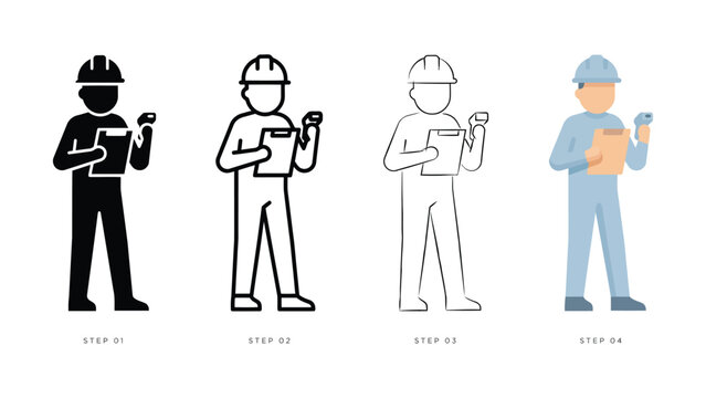 Construction inspector scanner icon evolution set editable vector