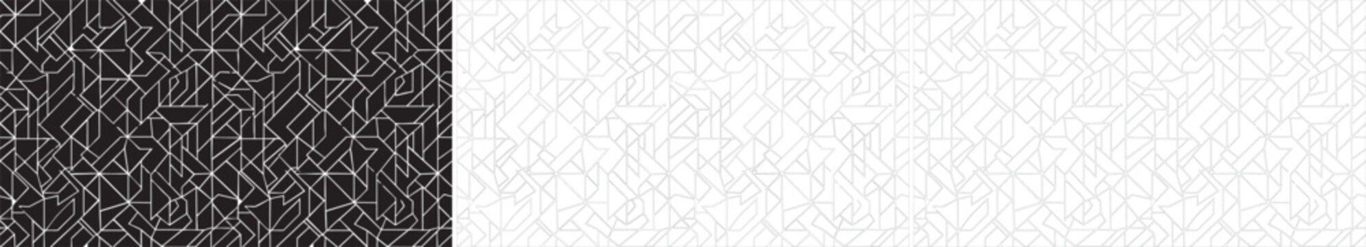 Abstract geometric pattern with white lines on black and grey backgrounds for modern architecture texture web.