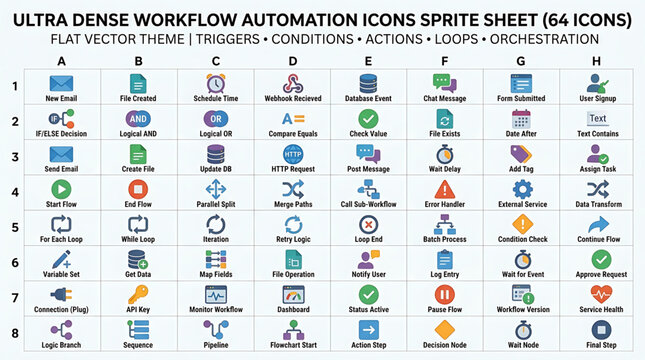 RJ_YIDC8G_VF.svg workflow automation icons showcase various business process symbols