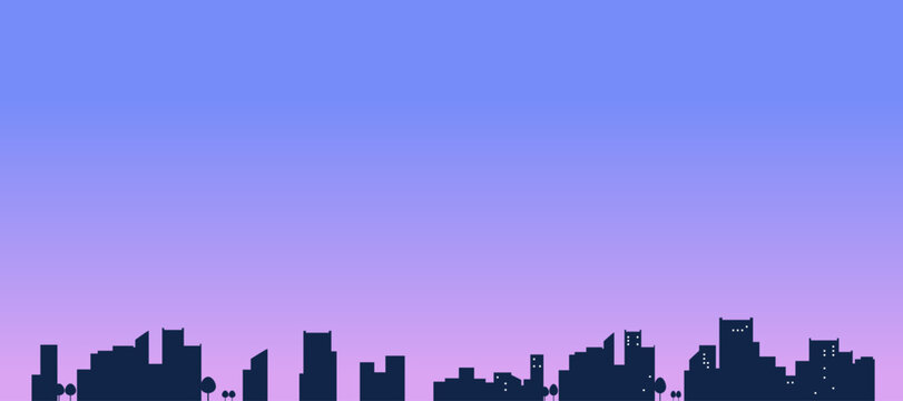 シンプルな街並みのシルエットのフレームイラスト　背景イラスト　都市景観