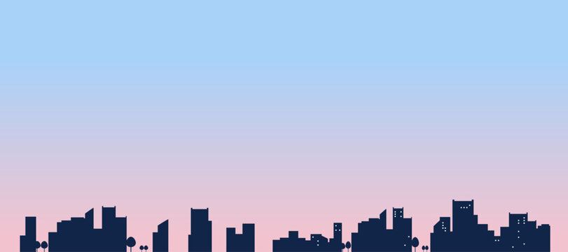 シンプルな街並みのシルエットのフレームイラスト　背景イラスト　都市景観