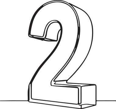 Minimalist 3D outline number illustration in black line art style isolated on white background. Clean numeric symbol for education, typography, graphic design, icons, logos, posters, and pri