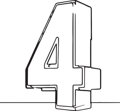 Minimalist 3D outline number illustration in black line art style isolated on white background. Clean numeric symbol for education, typography, graphic design, icons, logos, posters, and pri